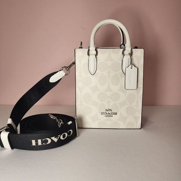 NWT Coach CP011 North South Mini Tote In Signature Canvas Leather Glacie… - Picture 1 of 6